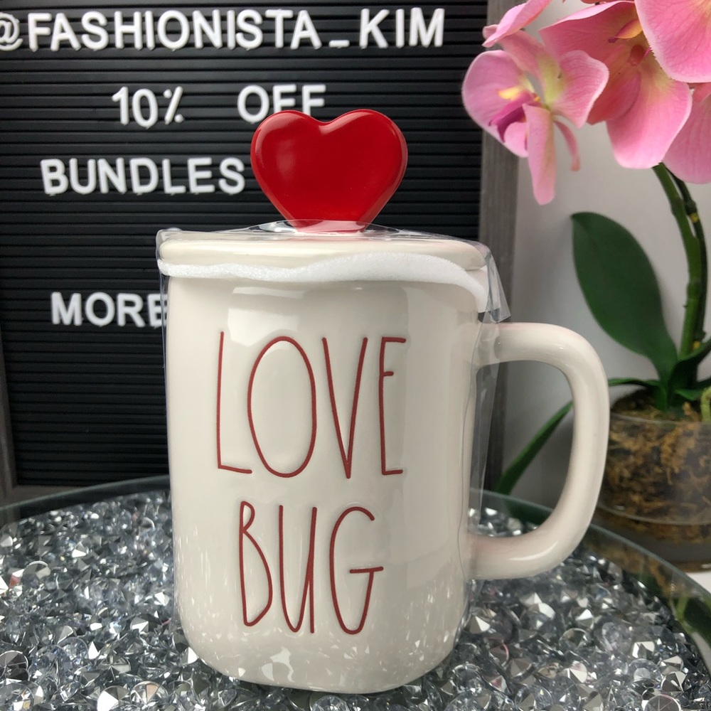 NEW Rae Dunn LOVE BUG Mug with heart topper